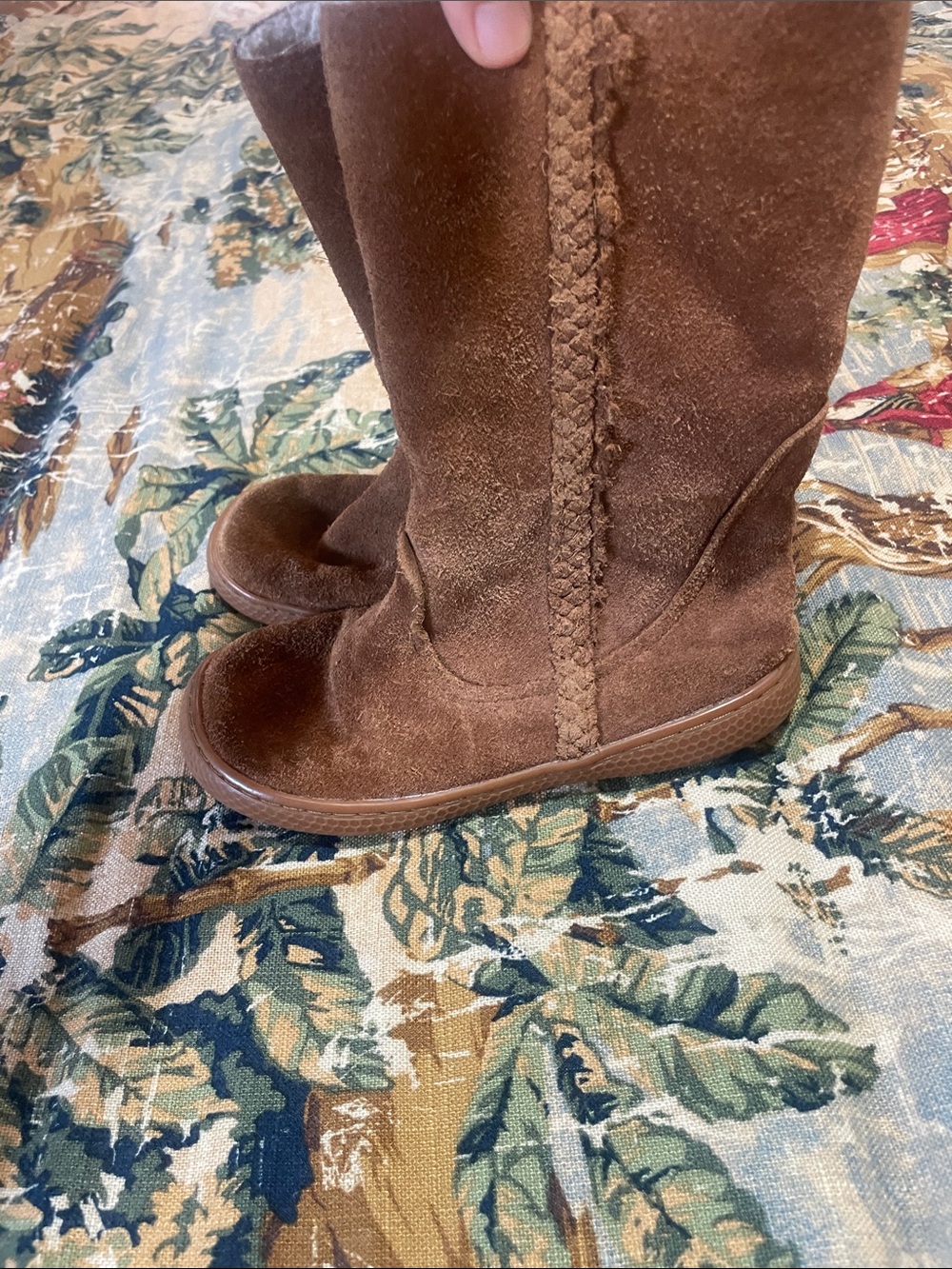 Livie & Luca Brown Suede Braided Mid-Calf Heeled Boots